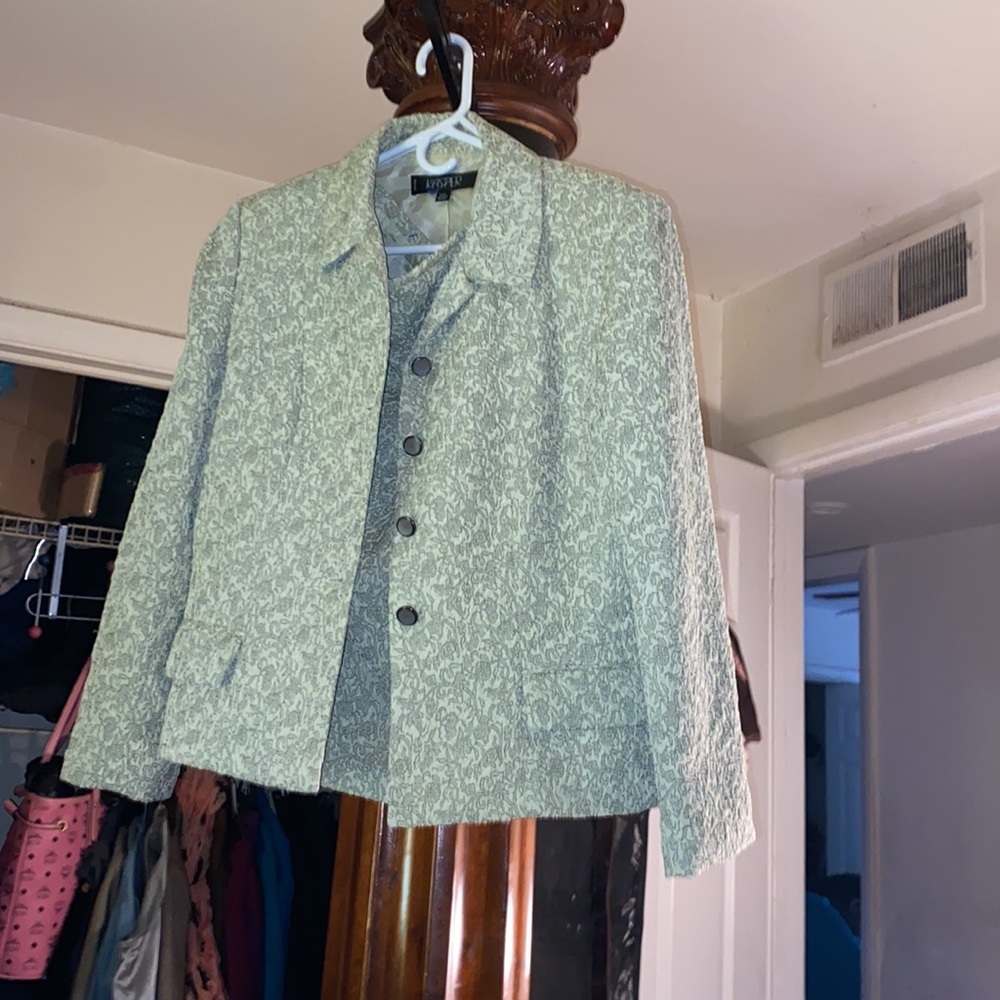 2 Pcs Skirt Set W Embedded Leaf Print Green - image 3